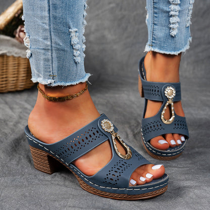 Jovielle | Women’s Orthopedic Cutout Block Heel Mule Sandals