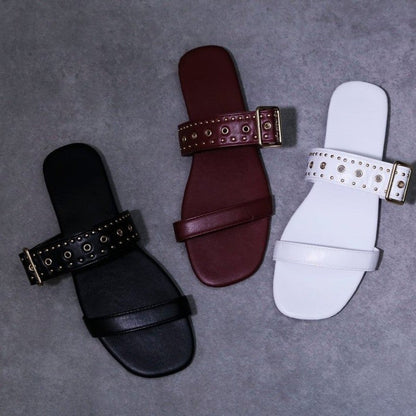 Charis | Women’s Orthopedic Studded Buckle Comfort Slide Sandals