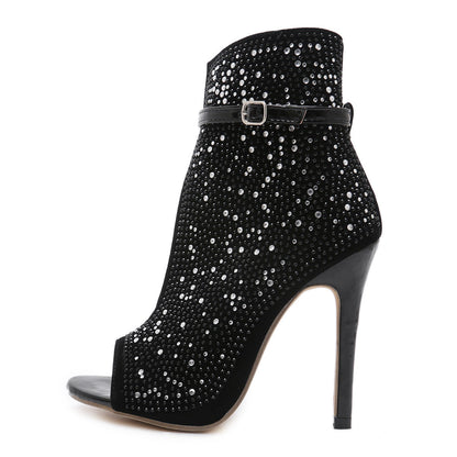 Mina | Orthopedic Fishnet Rhinestone Ankle Heels