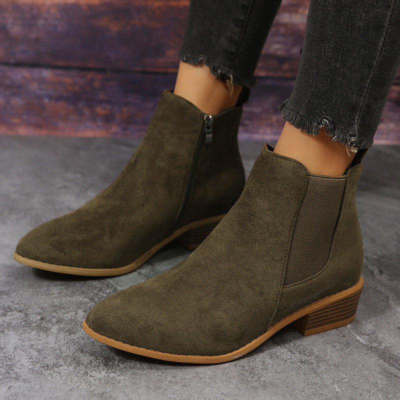 OrthoCare Suede Ankle Boots - Thick Heel Comfort