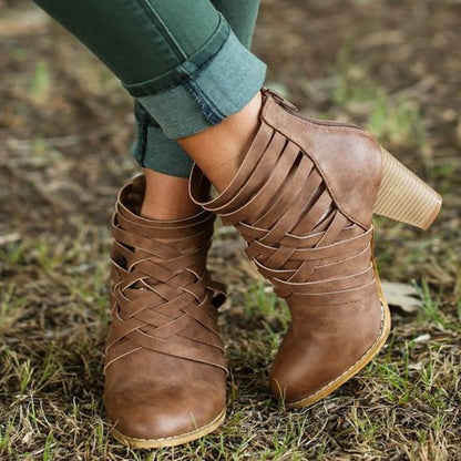 OrthoCare Short Ankle Boots With A Chunky Heel And Unique Design