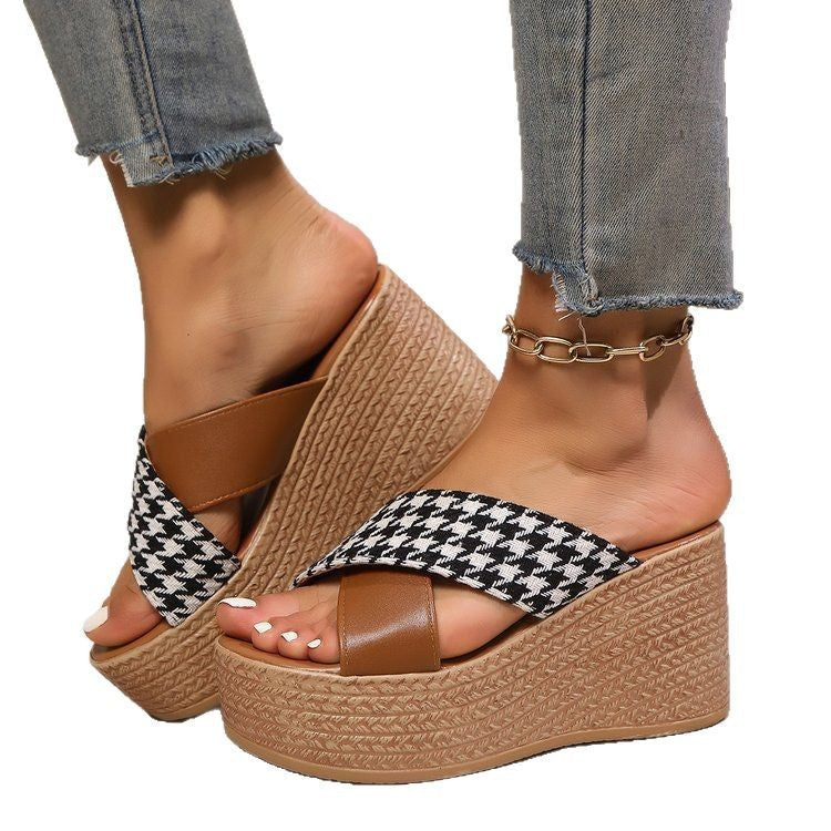 Kalista | Women’s Orthopedic Houndstooth Platform Wedge Sandals