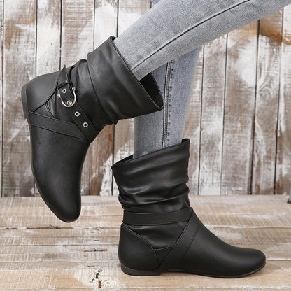 OrthoCare Ankle Boots - Round Toe Flat Buckle