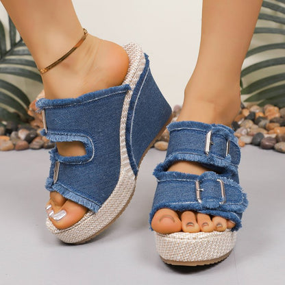 OrthoCare | Denim Strap Wedge Platform Sandals