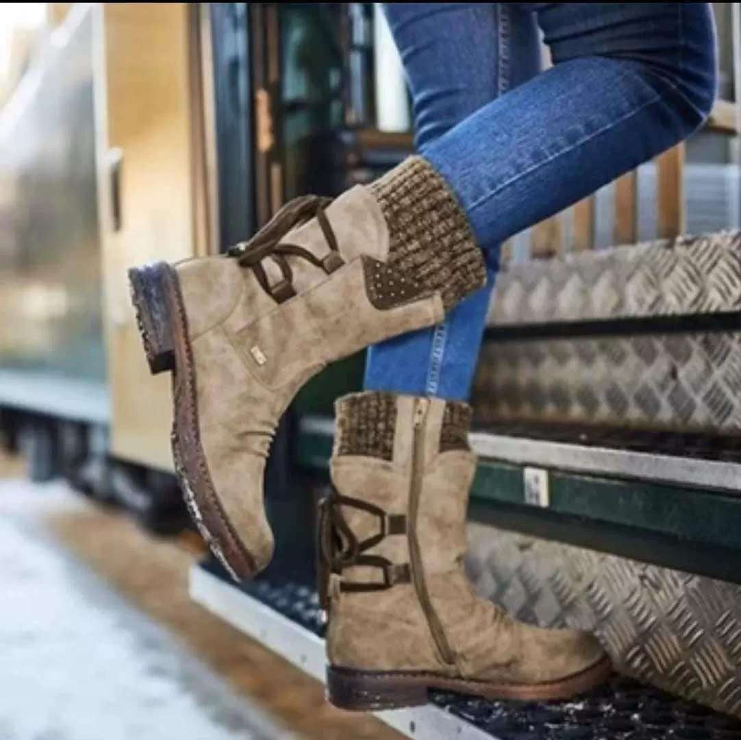 Marilyn | Suede Knit-Cuff Orthopedic Winter Boots