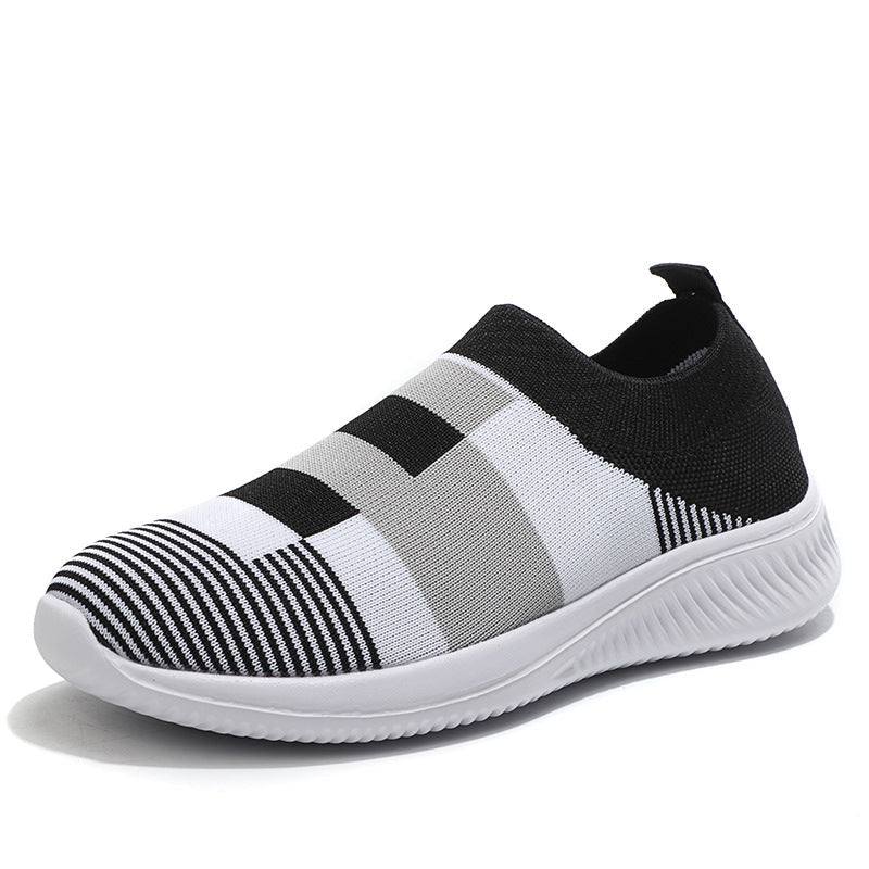 OrthoCare Women’s Striped Knit Slip-On Sneakers – Lightweight Breathable Comfort Walking Shoes