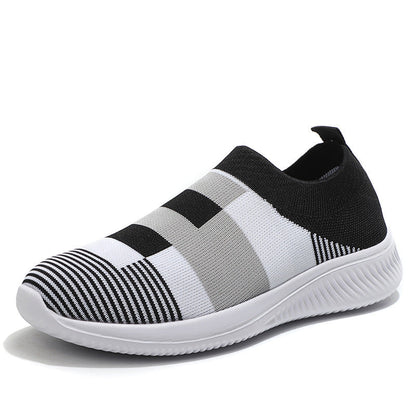 OrthoCare Women’s Striped Knit Slip-On Sneakers – Lightweight Breathable Comfort Walking Shoes