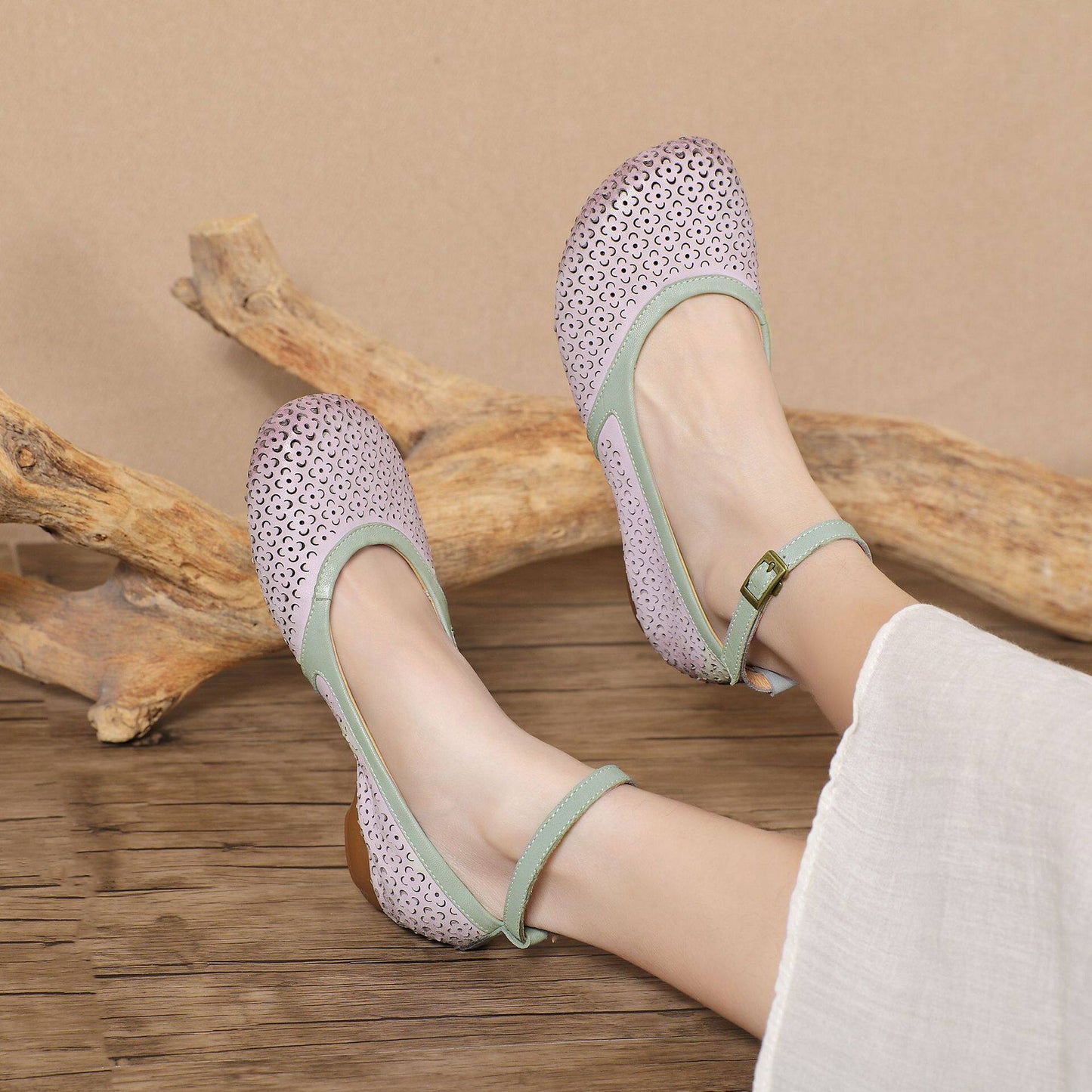 OrthoCare Floral Cutout Flats – Vintage Handmade Comfort Shoes
