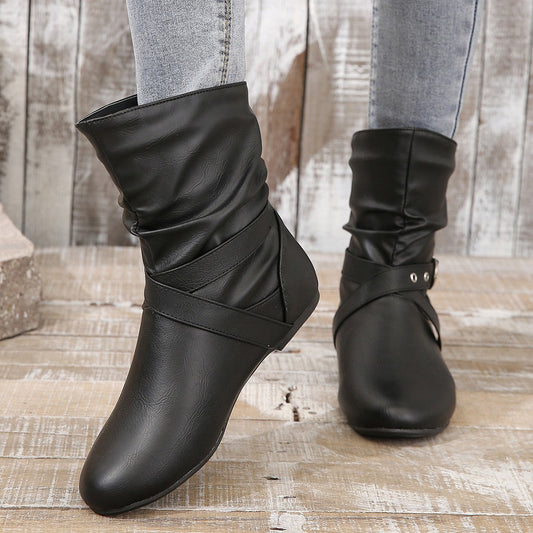 OrthoCare Ankle Boots - Round Toe Flat Buckle
