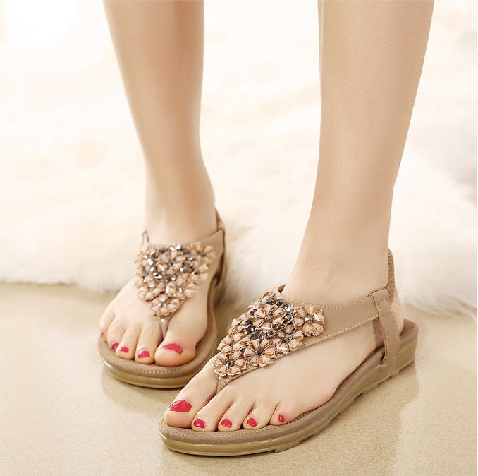 OrthoCare Summer Sandals With Rhinestones And Flowers - Plus Size