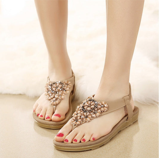 OrthoCare Summer Sandals With Rhinestones And Flowers - Plus Size
