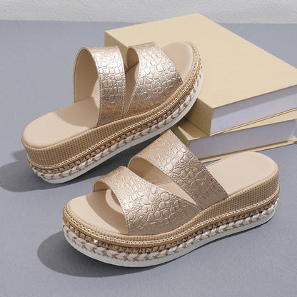 Kynara | Women’s Orthopedic Metallic Platform Slide Sandals