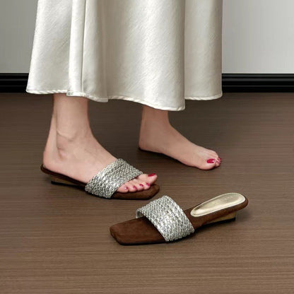 Cressida | Women’s Orthopedic Rhinestone Flat Slide Sandals