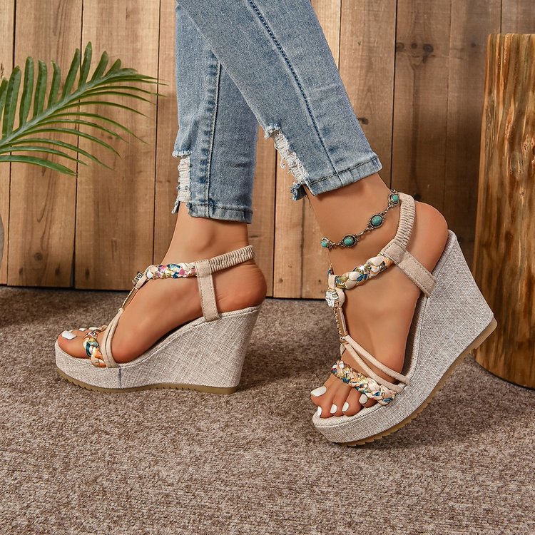 Ivera | Women’s Orthopedic Boho Beaded Wedge Sandals