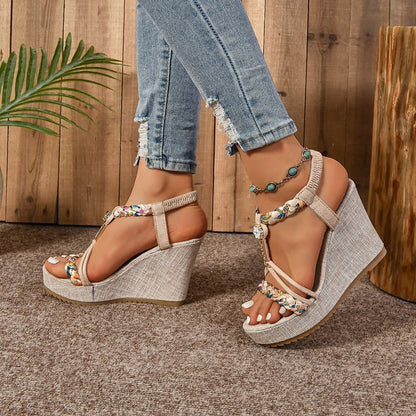 Ivera | Women’s Orthopedic Boho Beaded Wedge Sandals