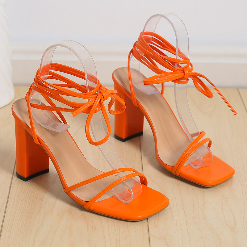 OrthoCare Unique Lace-Up Sandals With A Square Heel For Summer
