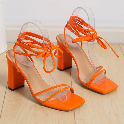 OrthoCare Unique Lace-Up Sandals With A Square Heel For Summer