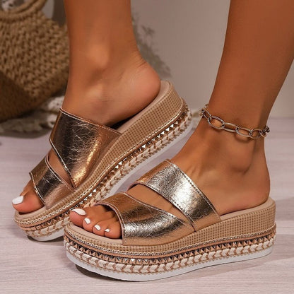 Hannelore | Women’s Orthopedic Metallic Espadrille Platform Sandals
