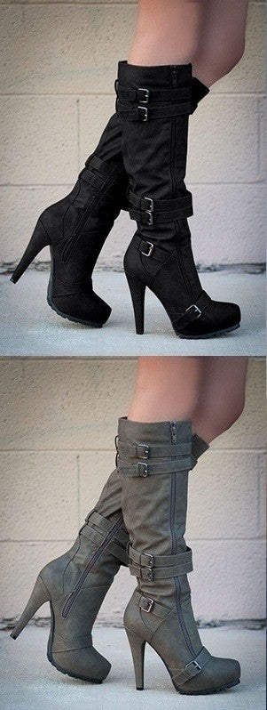 Bela | Orthopedic Retro High-Heel Boots – Zipper & Buckle Knee-High Booties
