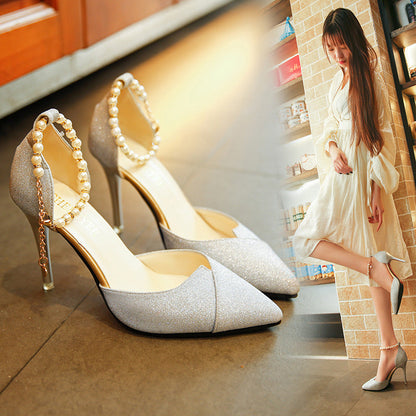 Sarah | Orthopedic Elegant Glitter Pumps with Pearl Ankle Strap & Slim Stiletto Heel