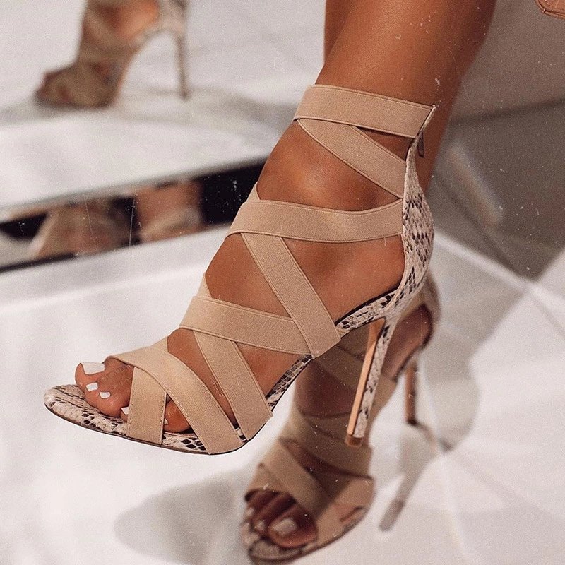 OrthoCare Snake Print Stiletto Sandals With Criss-Cross Straps