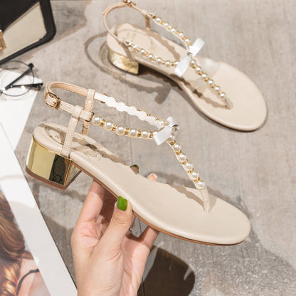 Nolenne | Women’s Orthopedic Pearl Strap Block Heel Sandals