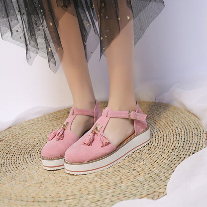 OrthoCare Round High Heel Sandals With Fringe - Unique Elegance