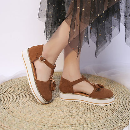 OrthoCare Round High Heel Sandals With Fringe - Unique Elegance