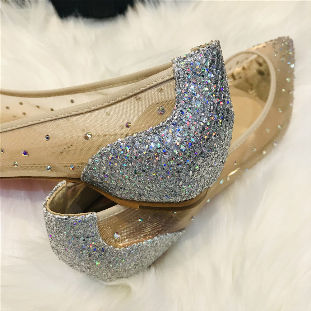 OrthoCare Transparent Mesh High Heels With Rhinestones