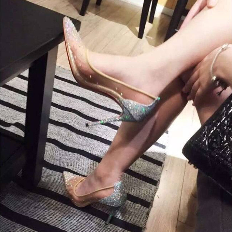 OrthoCare Transparent Mesh High Heels With Rhinestones