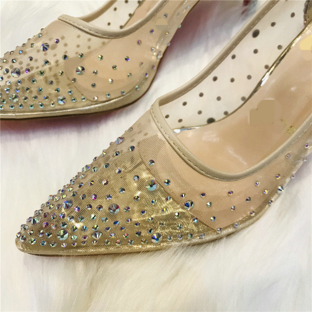 OrthoCare Transparent Mesh High Heels With Rhinestones