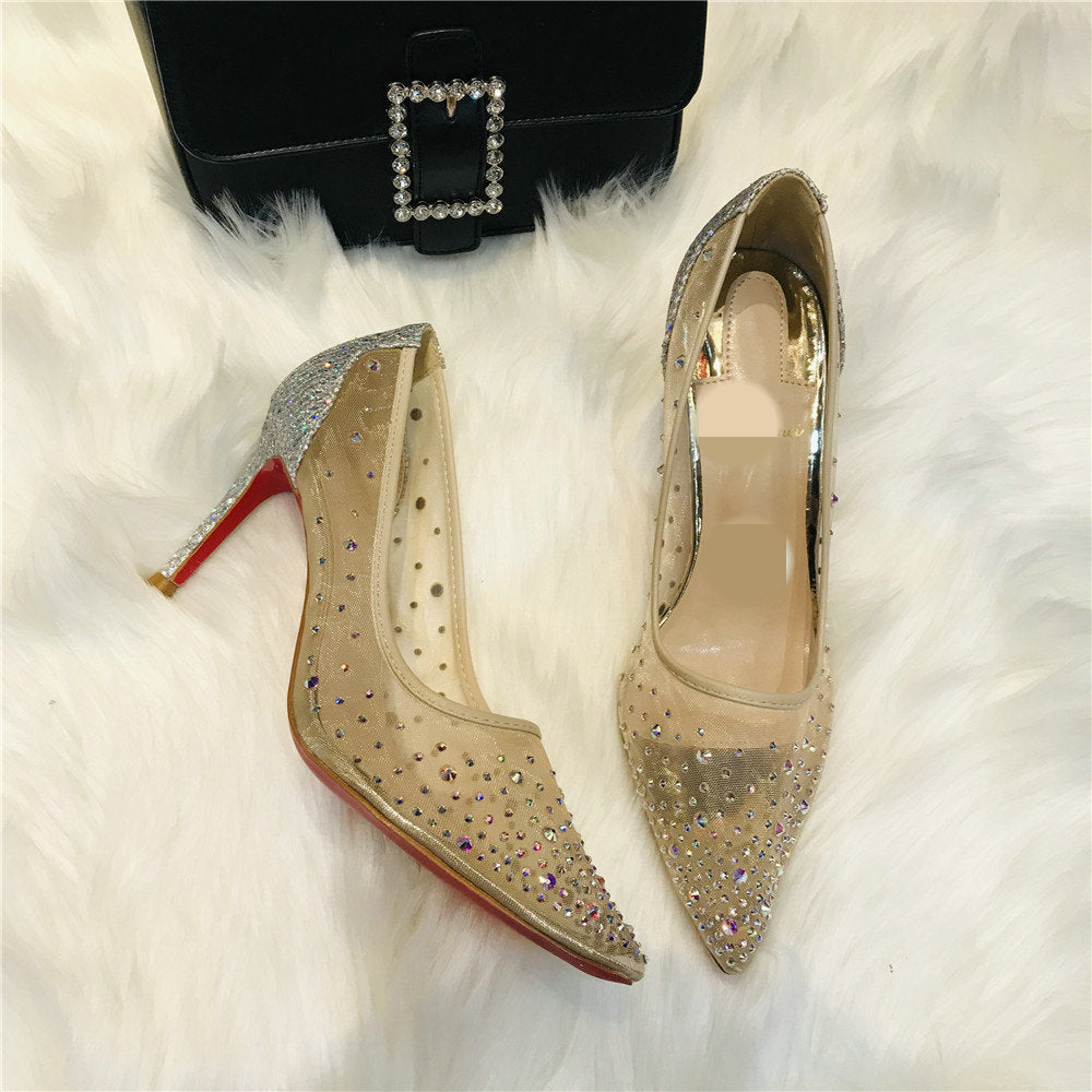 OrthoCare Transparent Mesh High Heels With Rhinestones