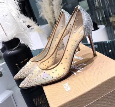 OrthoCare Transparent Mesh High Heels With Rhinestones