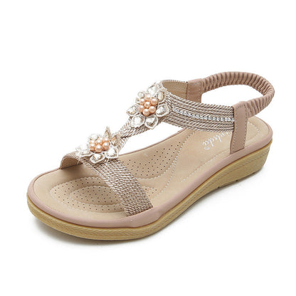 OrthoCare Boho Flat Sandals With Unique Flowers And Rhinestones