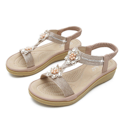OrthoCare Boho Flat Sandals With Unique Flowers And Rhinestones