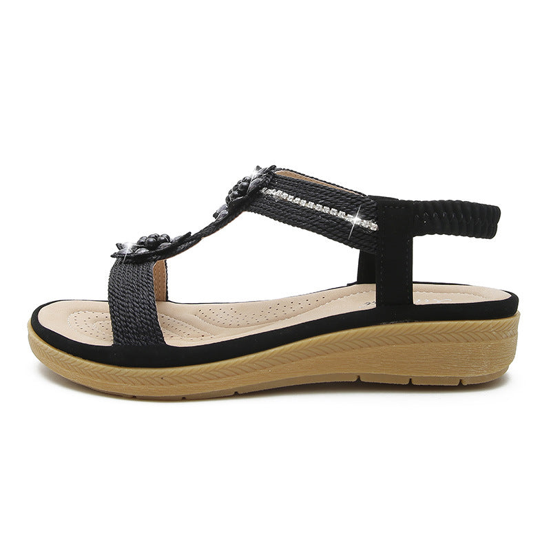 OrthoCare Boho Flat Sandals With Unique Flowers And Rhinestones