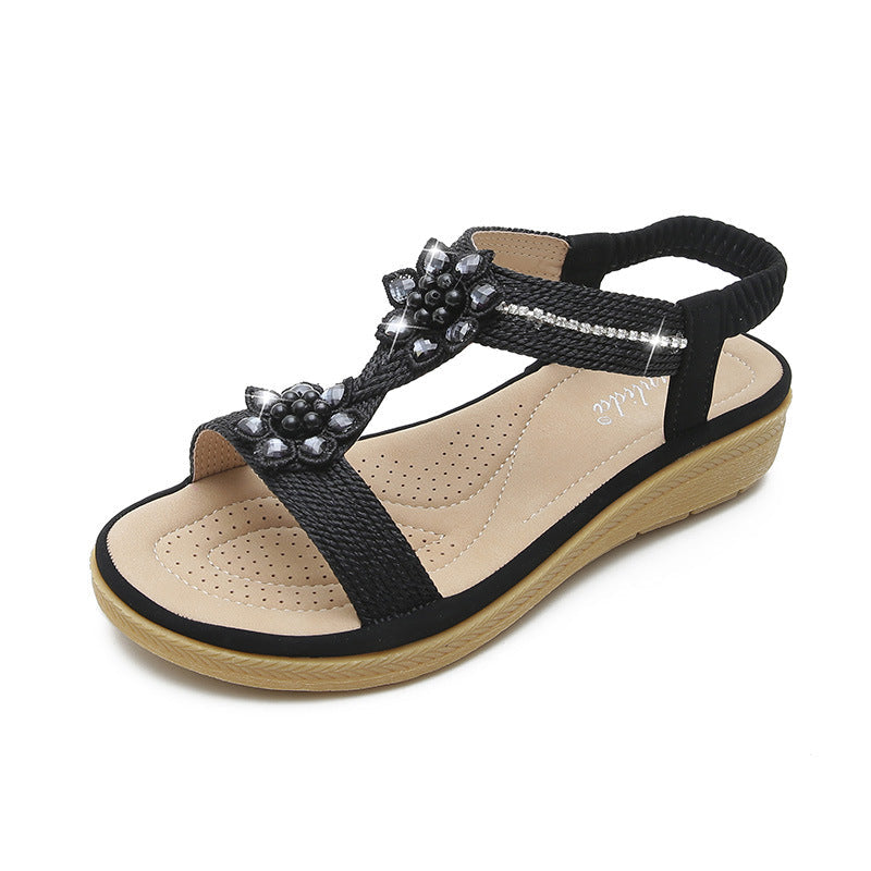 OrthoCare Boho Flat Sandals With Unique Flowers And Rhinestones