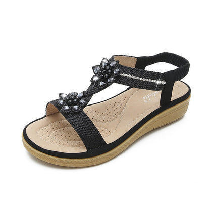 OrthoCare Boho Flat Sandals With Unique Flowers And Rhinestones
