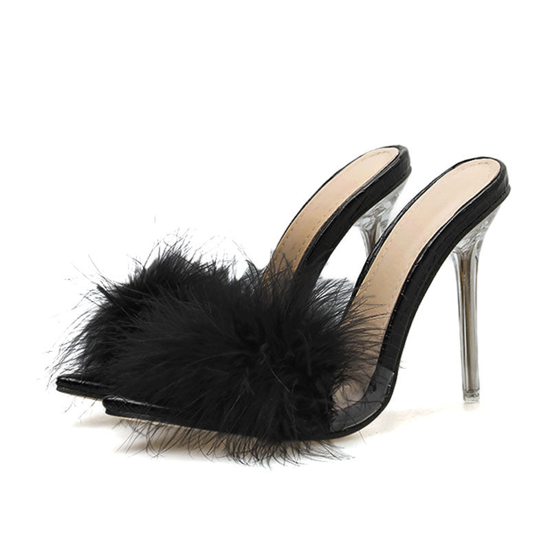 Winie | Orthopedic Luxe Fluffy Stiletto Heels with Open-Toe Slip-On Design
