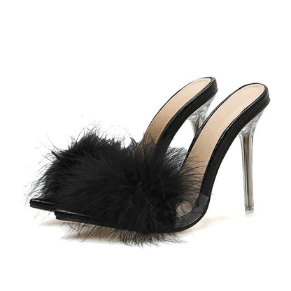 Winie | Orthopedic Luxe Fluffy Stiletto Heels with Open-Toe Slip-On Design