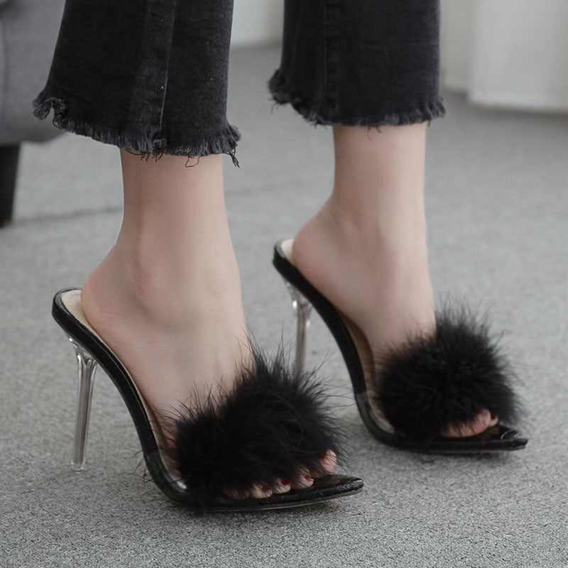 Winie | Orthopedic Luxe Fluffy Stiletto Heels with Open-Toe Slip-On Design