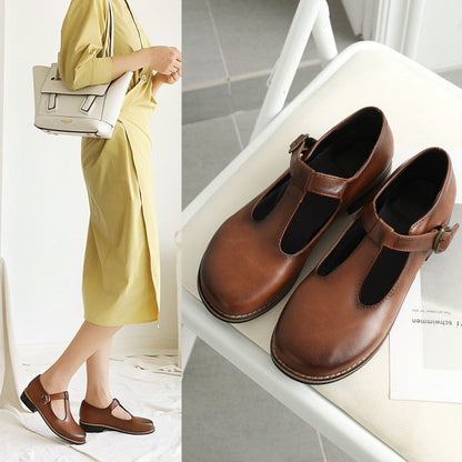 Winona | Orthopedic Soft T-Strap Comfort Flats with Round Toe Design