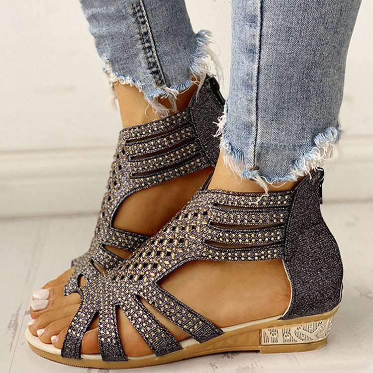 Qahira | Orthopedic Sparkle Weave Open-Toe Wedge Sandals