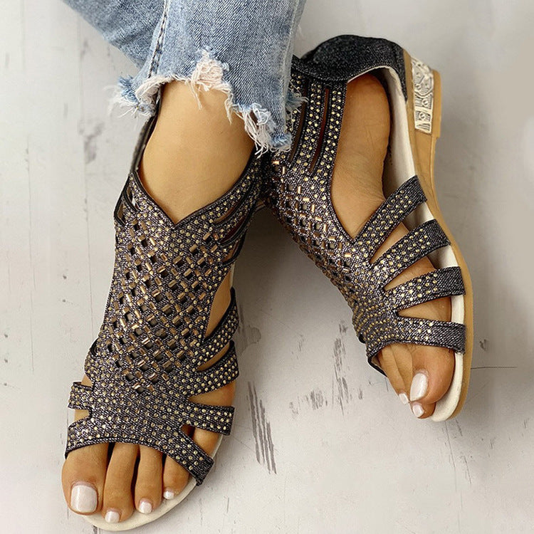 Qahira | Orthopedic Sparkle Weave Open-Toe Wedge Sandals
