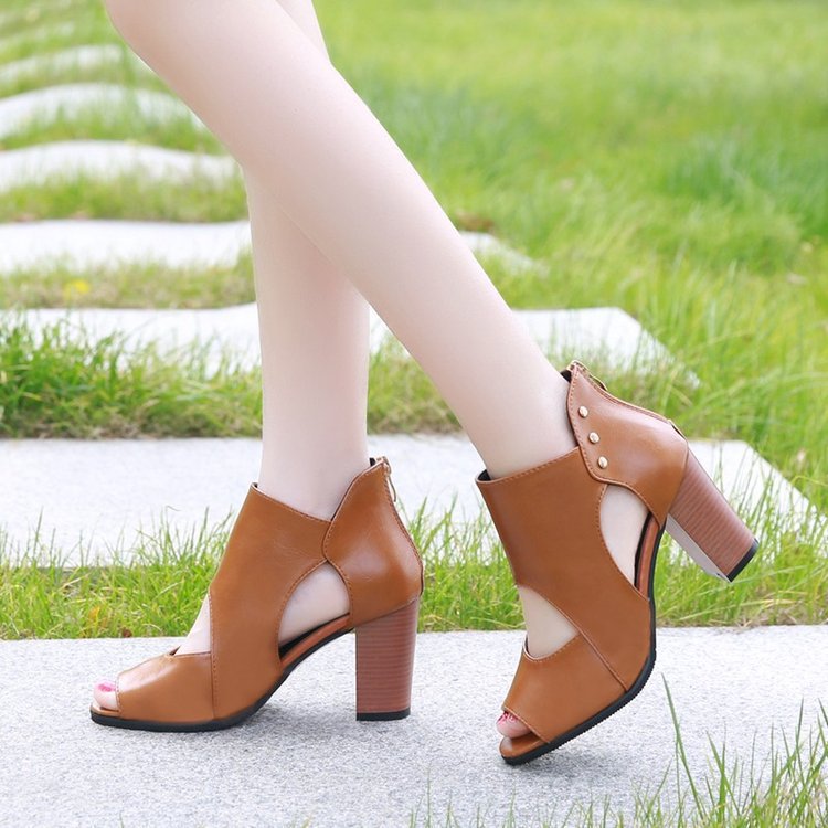 Naiara | Women’s Orthopedic Peep Toe Cutout Block Heel Sandals