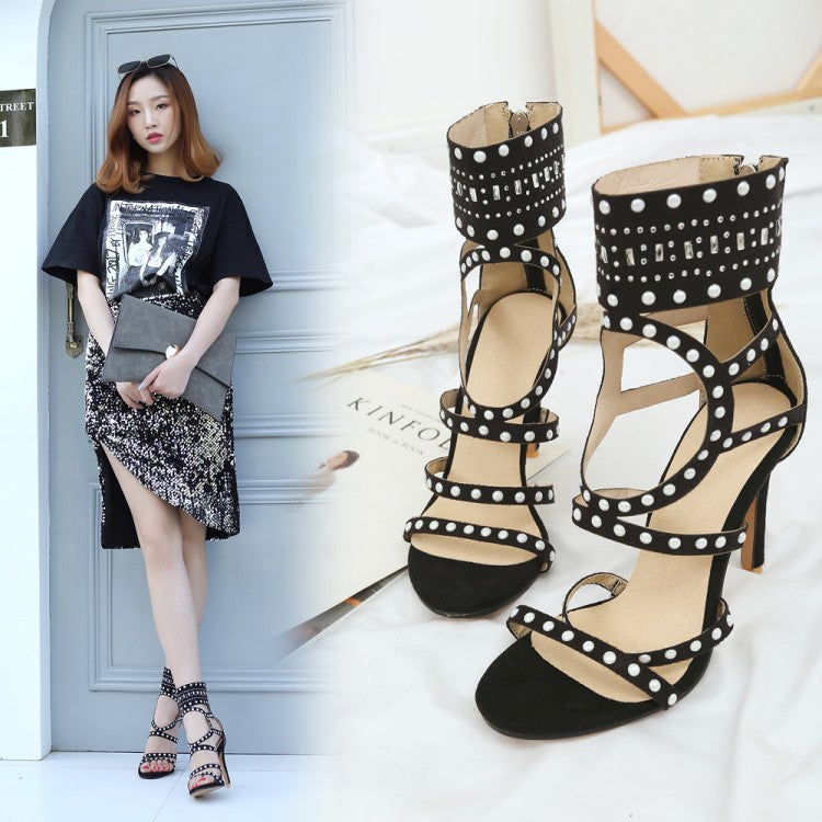 Cintia | Women’s Orthopedic Studded Gladiator Stiletto Heel Sandals