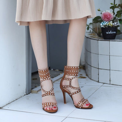 Cintia | Women’s Orthopedic Studded Gladiator Stiletto Heel Sandals