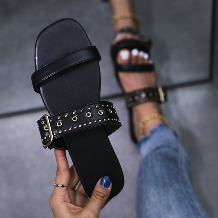 Charis | Women’s Orthopedic Studded Buckle Comfort Slide Sandals