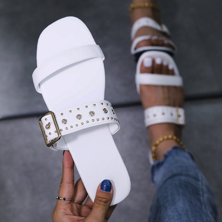 Charis | Women’s Orthopedic Studded Buckle Comfort Slide Sandals