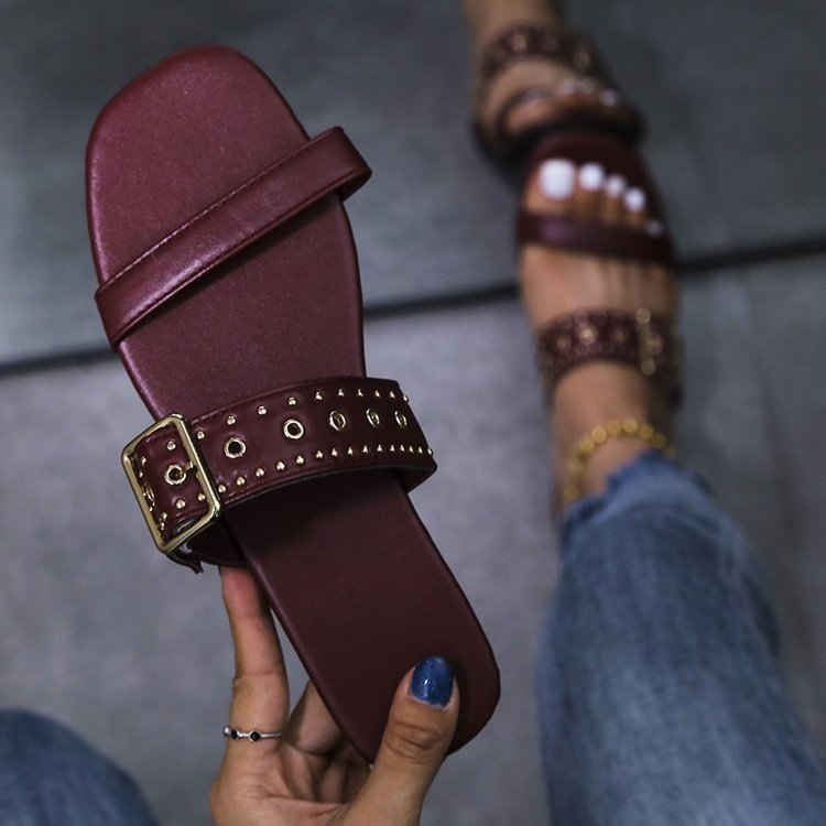 Charis | Women’s Orthopedic Studded Buckle Comfort Slide Sandals